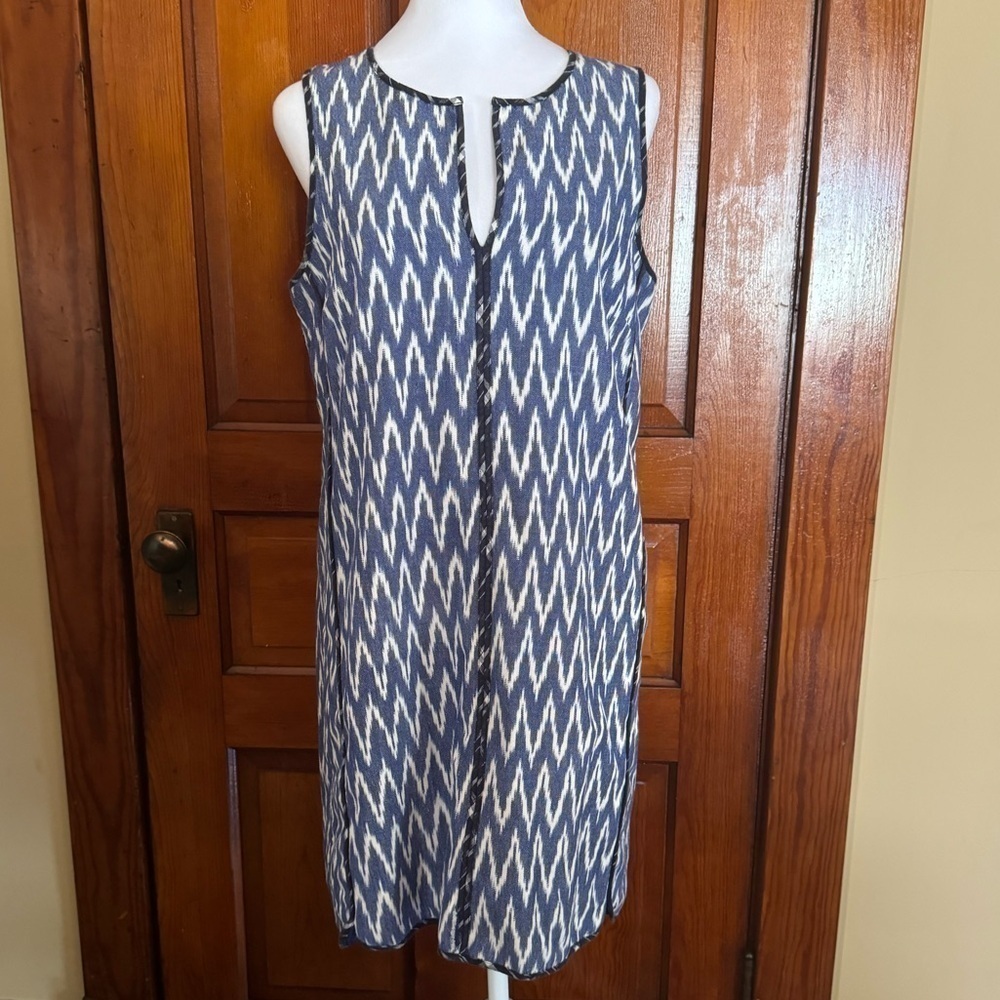 J.Crew Ikat Lined Blue Zigzag Dress Size 10